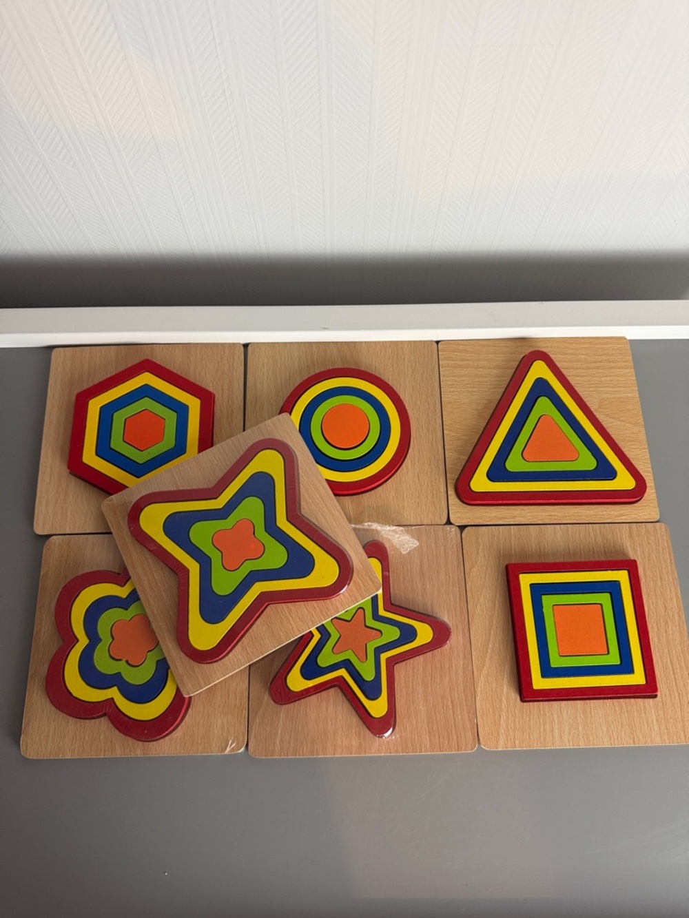 Wooden Colorful Shape Stacking Puzzle - Multicolor Set of 7 Brand New